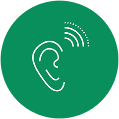 Adult hearing loss icon on green circle