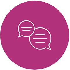 Speech in noise icon on pink circle